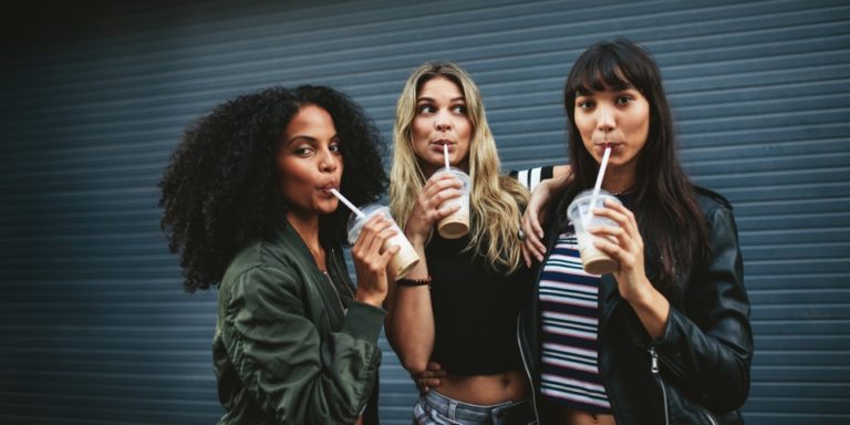 drinking iced coffee