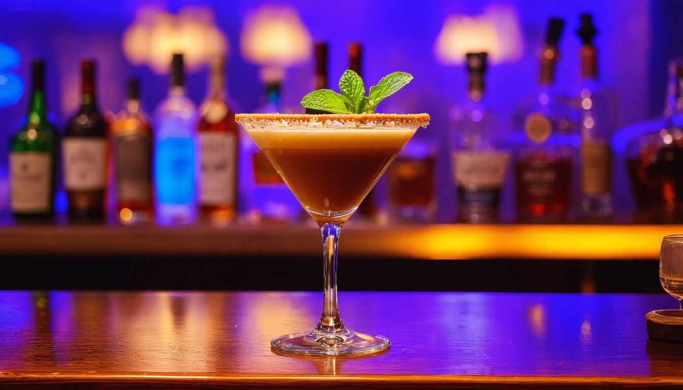 A Tequila Espresso Martini cocktail presented on a bar counter.