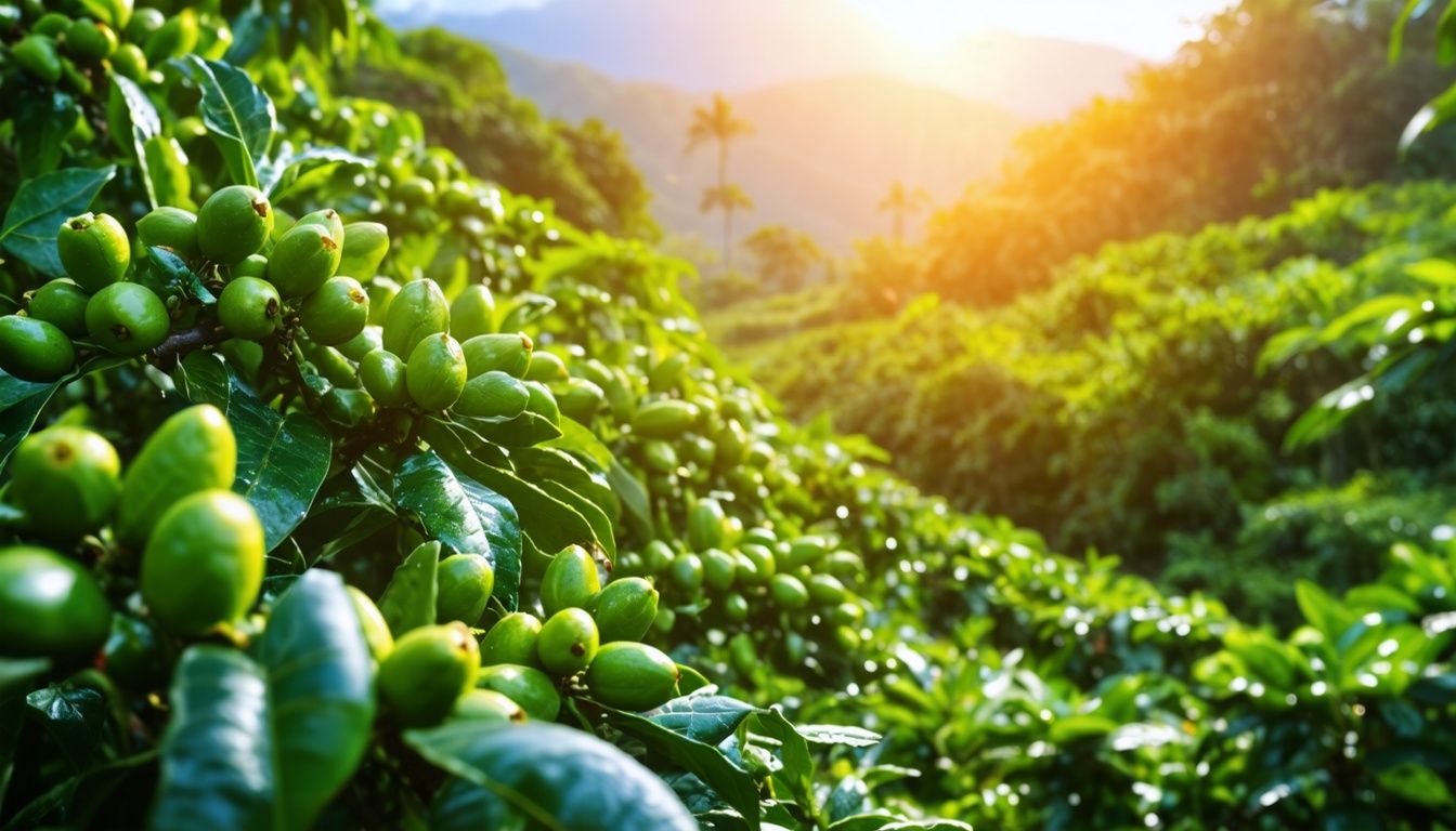 A rustic Cuban coffee plantation with vibrant green coffee plants. A rustic Cuban coffee plantation with vibrant green coffee plants.