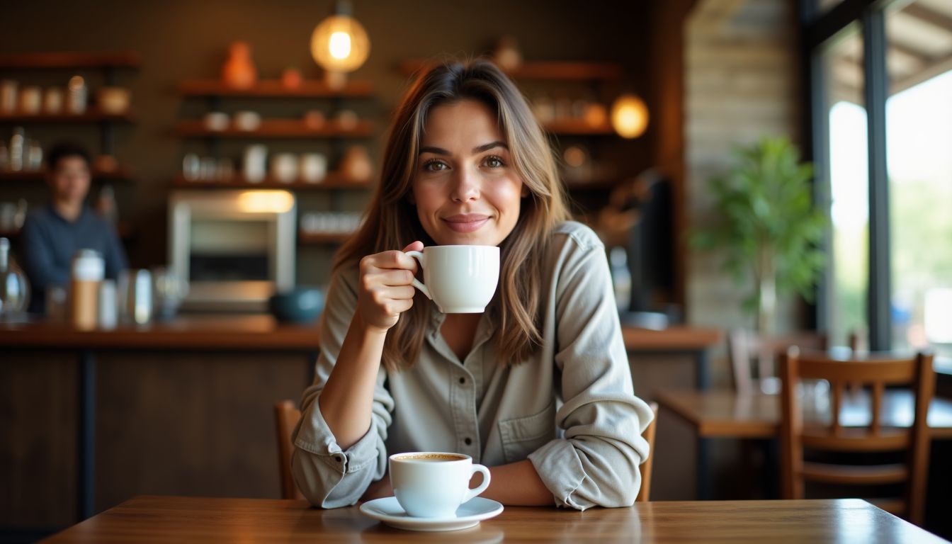 A person enjoying Honduran coffee in a rustic café setting. A person enjoying Honduran coffee in a rustic café setting.