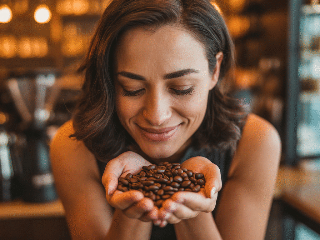 Lady Cupping Coffee Beans